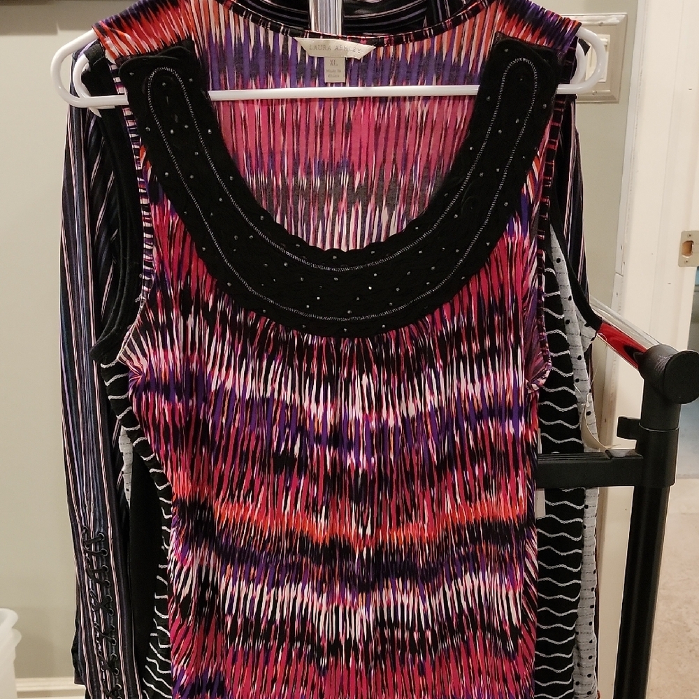 Embellished Pink and Red Ribbed Tank Top